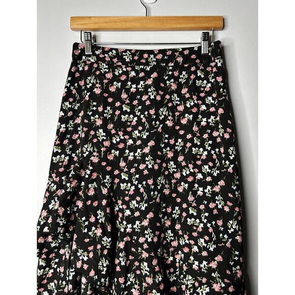 Tiered Maxi Skirt Dark Floral Women's Medium Front Slit Witchy Whimsigoth Grunge - Picture 2 of 8